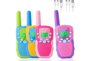 GREMCADA 4 Pack Walkie Talkies for Kids, Rechargeable Kids Walkie Talkies with Flashlight, Built-in Battery,3KM Long Range for Outside,Camping,Hiking, Toys Gifts for 3-12 Year Old Boys Girls Christmas Birthday