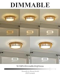 LED Rattan Ceiling Light, HWH Boho Light Fixtures