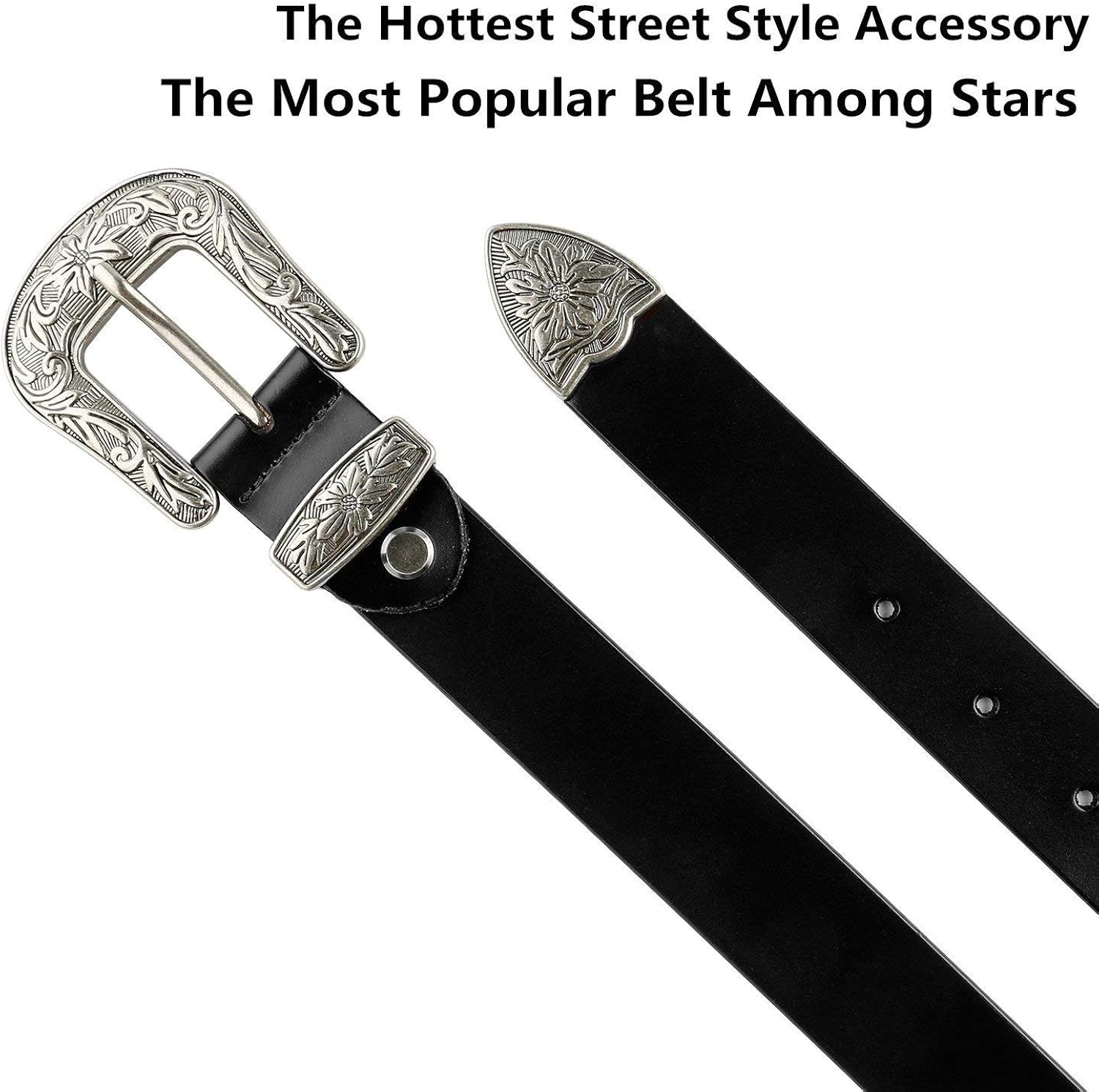 Women Leather Belts Ladies Vintage Western Design Black Waist Belt for Pants Jeans Dresses at  Women’s Clothing store