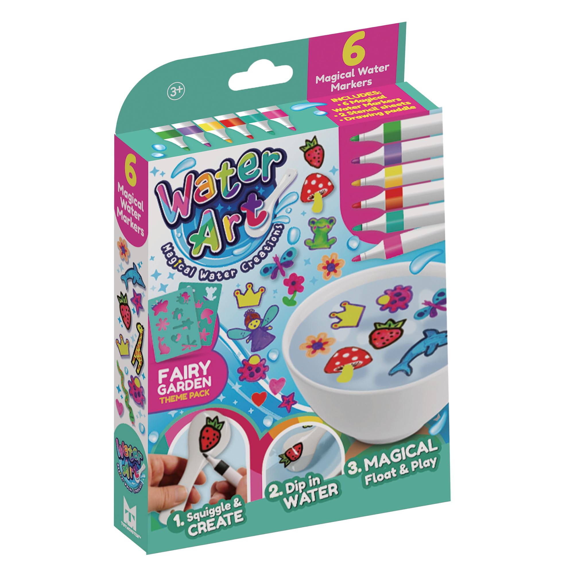 Water Art 6 Assorted Magical Water Marker Pens, Ceramic Spoon & 2 Fairy Garden Themed Stencil Sheets – DIY Craft Kit for Kids, Creative Fairy Garden Arts & Crafts Magic Water Painting