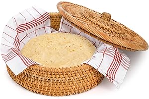 Covzoe Rattan Tortilla Warmer, 10 Inches Handcrafted Tortilla Holder Basket with Removable Lid, Taco Shell Storage Container 
