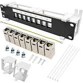 Enmane 8 Port Patch Panel Keystone Coupler CAT6A Shielded (EC Listed) Wall Mount 10 Inch with 89D Bracket Ethernet Patch Panel (CAT6A)