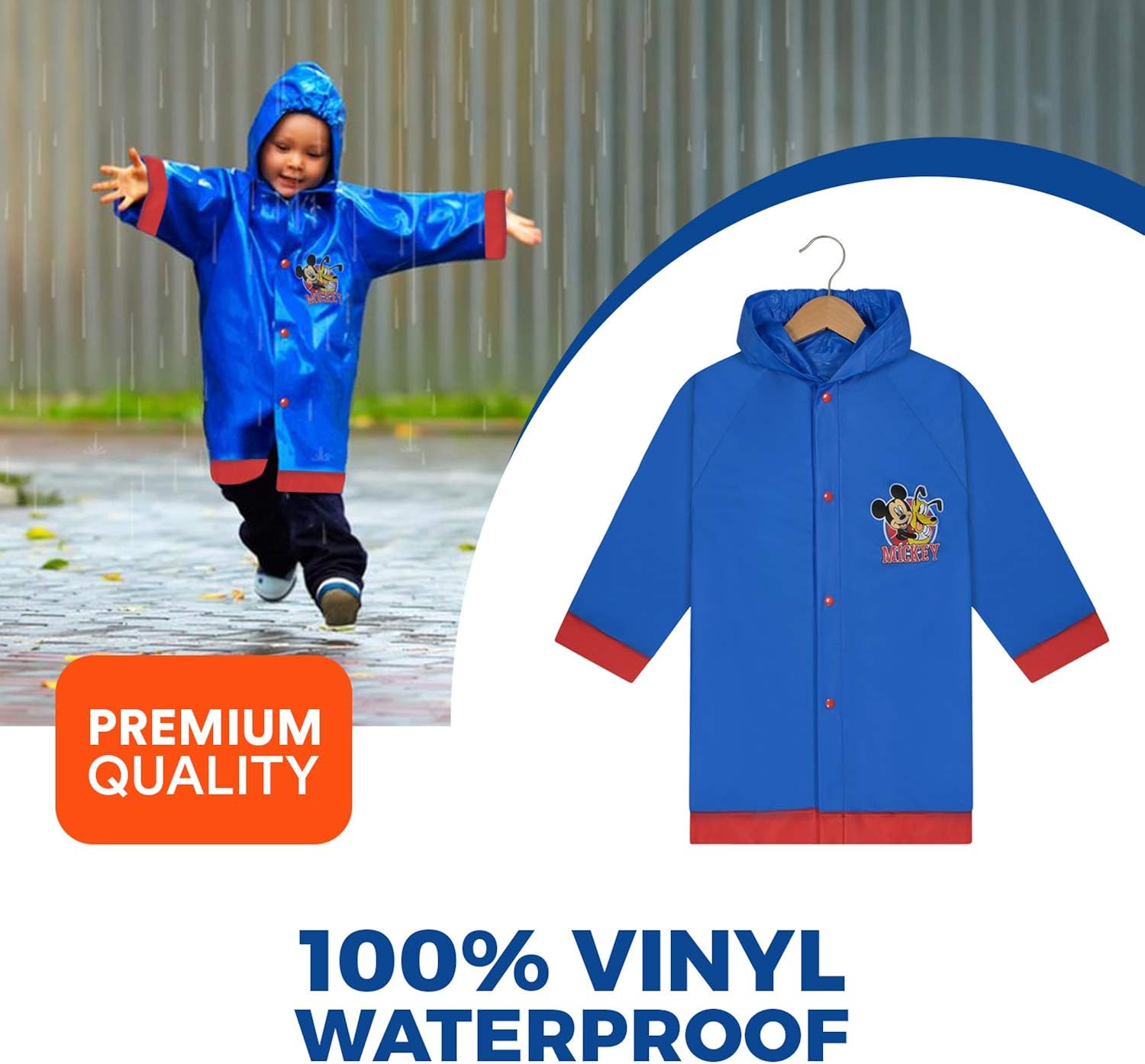 Disney Mickey Mouse Boys Waterproof Outwear Hooded Rain Slicker: Clothing