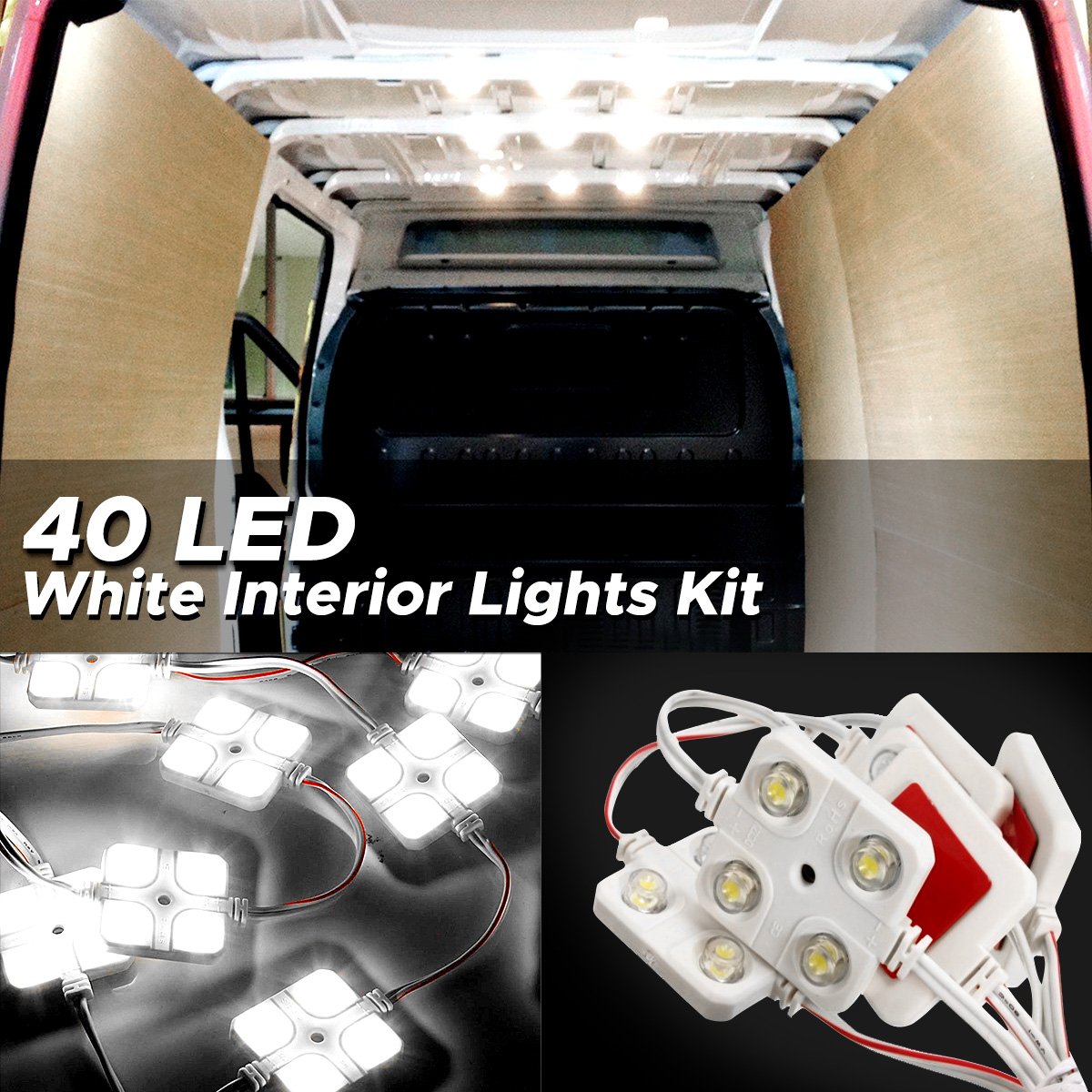 AUDEW 40 Led White Interior Lights Kit,12V LED Ceiling Lights Kit For LWB Van Trailer Lorries Sprinter Ducato Transit Boats VW