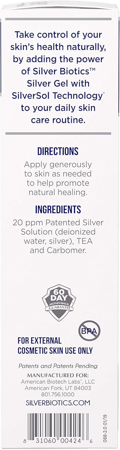 American Biotech Labs - Silver Biotics - Silver Gel - SilverSol Nano-Silver Infused Hydrogel - 4 oz. : Body Gels And Creams : Beauty