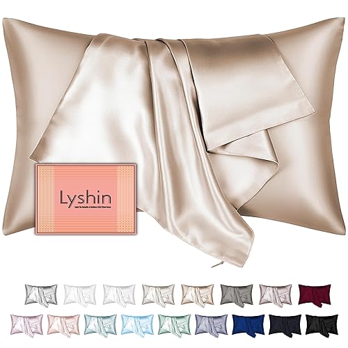 Mulberry Silk Pillow Cases Standard Size with Hidden Zipper, Ultra Smooth and Soft Breathable Cooling Silk Satin Pillowcase for Hair and Skin, Gifts for Women Men (Champagne, 20x26 Inches, 1 Pack)