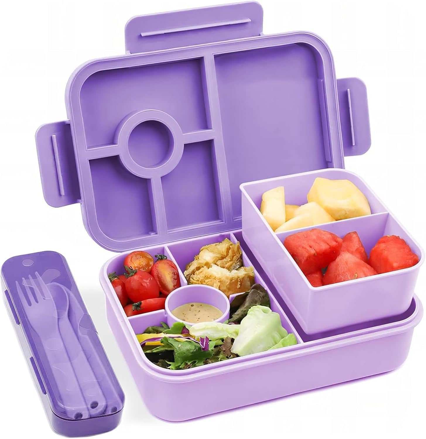 Bugucat Bento Lunch Box, 1300ML with 4 Compartments, Cutlery, Leak-Proof for Kids & Adults