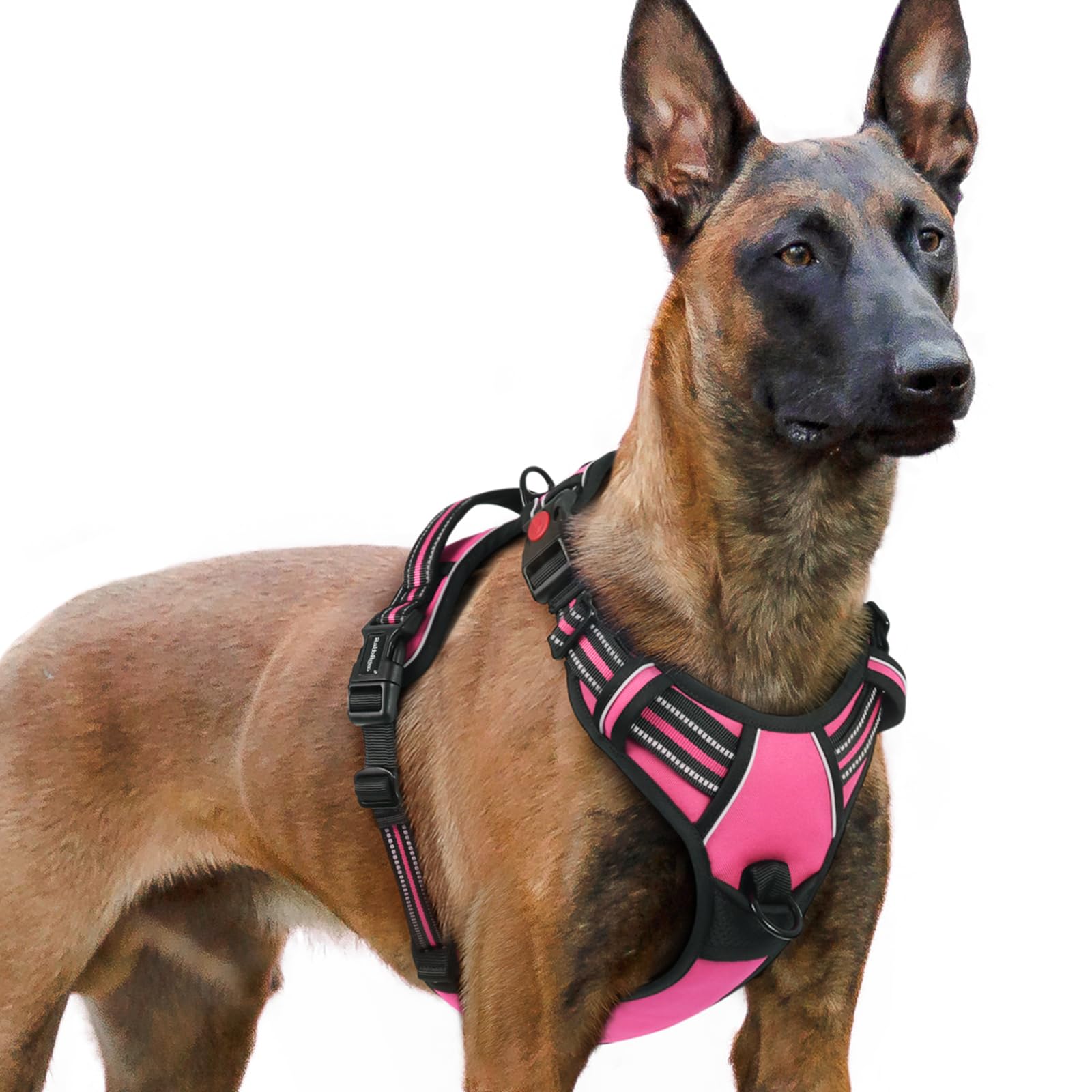 rabbitgoo Dog Harness Large Dog with Neck Release Buckle, No Pull Harness with Front Back Clips, Adjustable Soft Padded with Easy Control Handle, Reflective No-choke Pet Walking Vest, Rose Pink, XL