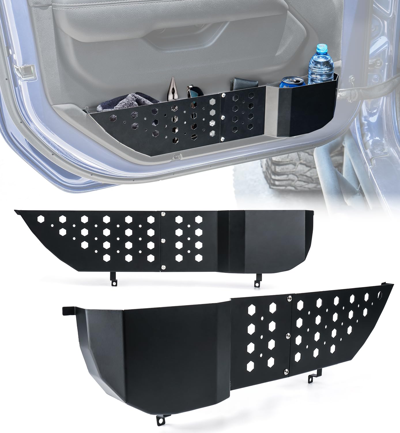 Photo 1 of * Missing Hardware* Toplamper Metal Front Door Pocket Storage Compatible with Jeep Wrangler JL JLU 4XE 2018-2025 Gladiator JT 2020-2025, Side Doors Pockets Storage Accessories - 2PCS