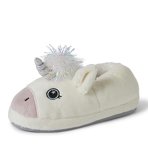Dearfoams Easter Basket Stuffers Gifts for Kids Washable Animal Critter Slippers, White Unicorn, 2-3 Big Kid