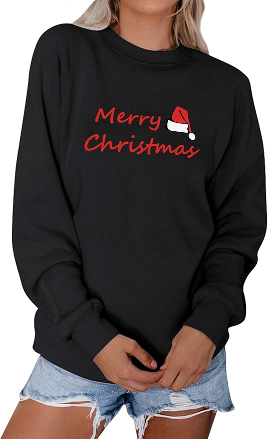 YNALIY Women Merry Christmas Santa Hat Sweatshirts Cute Graphic Printed
