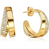 Barzel 18K Gold Plated Half Hoop Cubic Zirconia Earrings for Women - Made In Brazil