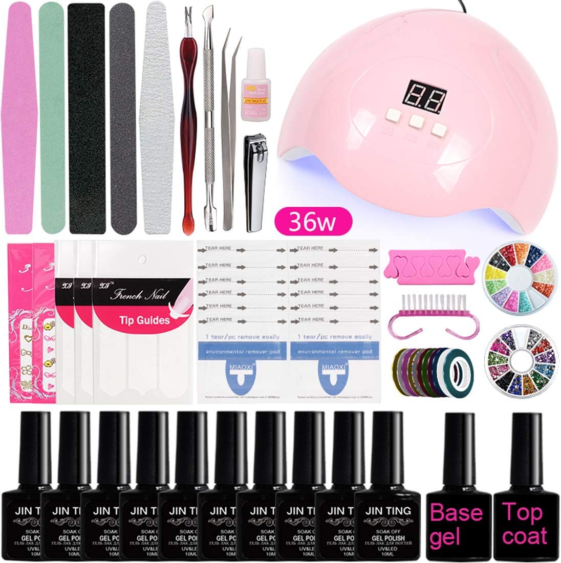 Jinting gel nail polish starter kit with uv lamp 10pc colors 36W led light manicure sets for women diy nail art nail art tool