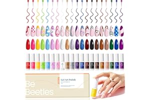 BEETLES GEL POLISH Beetles French Tip Gel Liner Nail Polish Set- 20 Colors Nail Art Polish Brown Glitter Pink Blue White Red Purple Swirl Gel Nails Polish Nails Art Painted Build in Thin Brush Manicure Gifts for Women