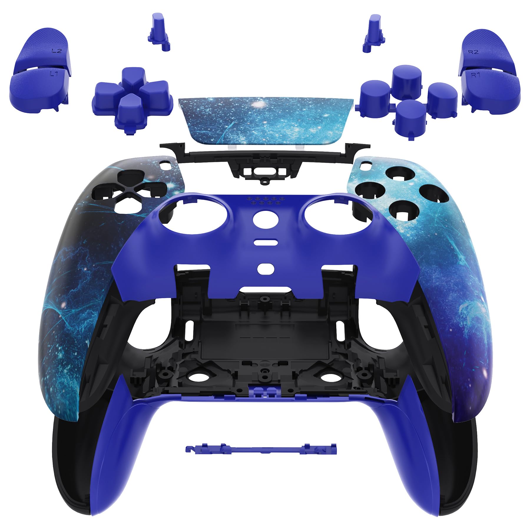 eXtremeRate Full Set Shell with Buttons Touchpad Cover Compatible with ps5 Edge Controller, Blue Nebula Replacement Decorative Trim Shell Front Back Plates Compatible with ps5 Edge Controller