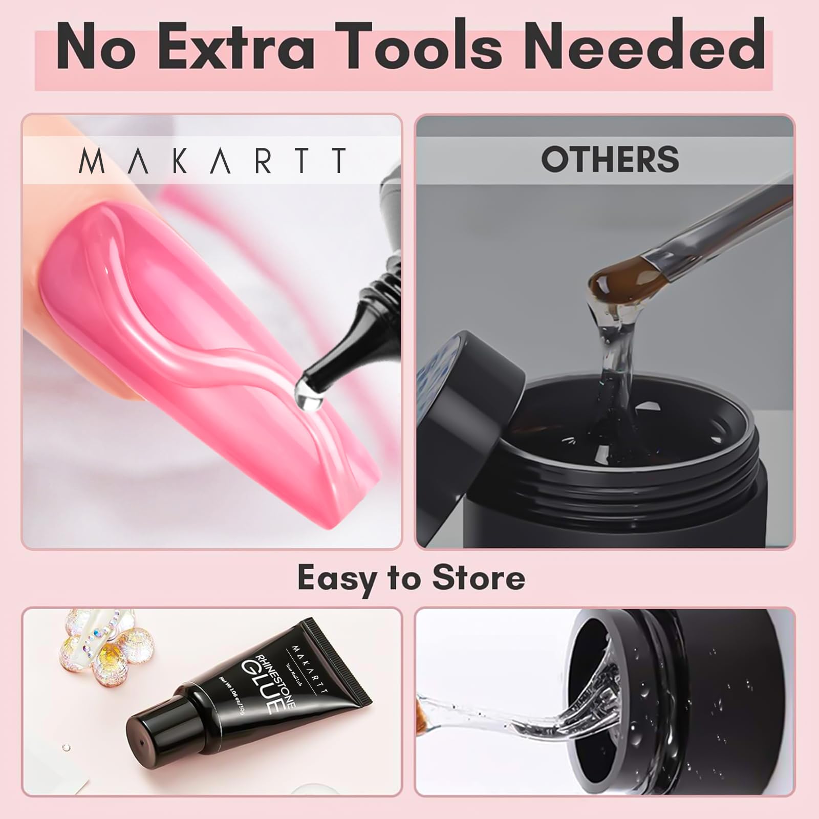 Makartt Nail Rhinestone Glue for Nails: Super Strong Gel Nail Glue for Decorations Nail Charm 3D Nails Bling Gel for Nail Gem Nail Art Jewel Diamonds 30ML Cured Need Beauty