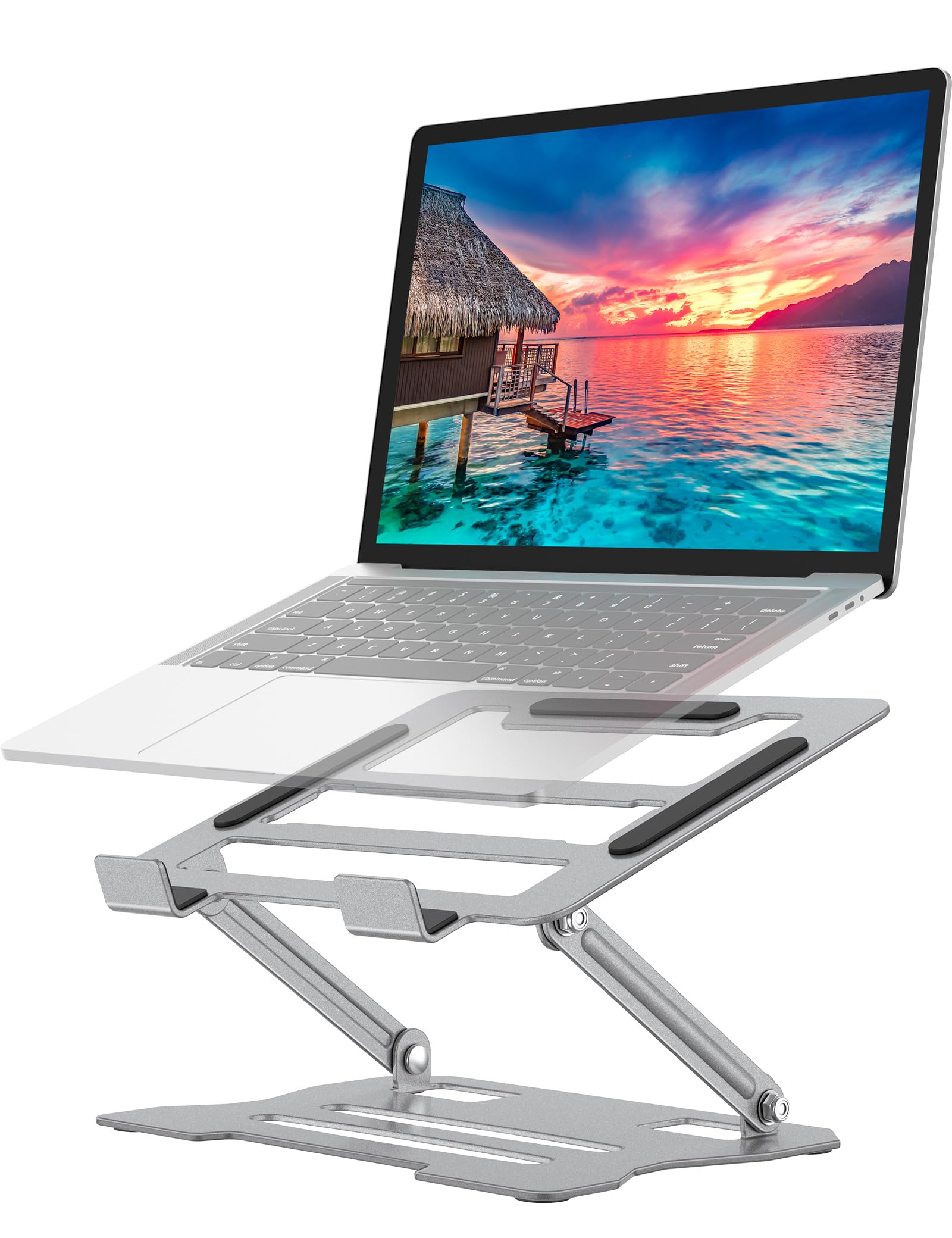 FAPPEN Laptop Tablet Stand, Universal Adjustable Steel Laptop Computer Stand, Ergonomic Foldable Portable Desktop Tray Compatible with 10''-15.6'' Devices-Silver