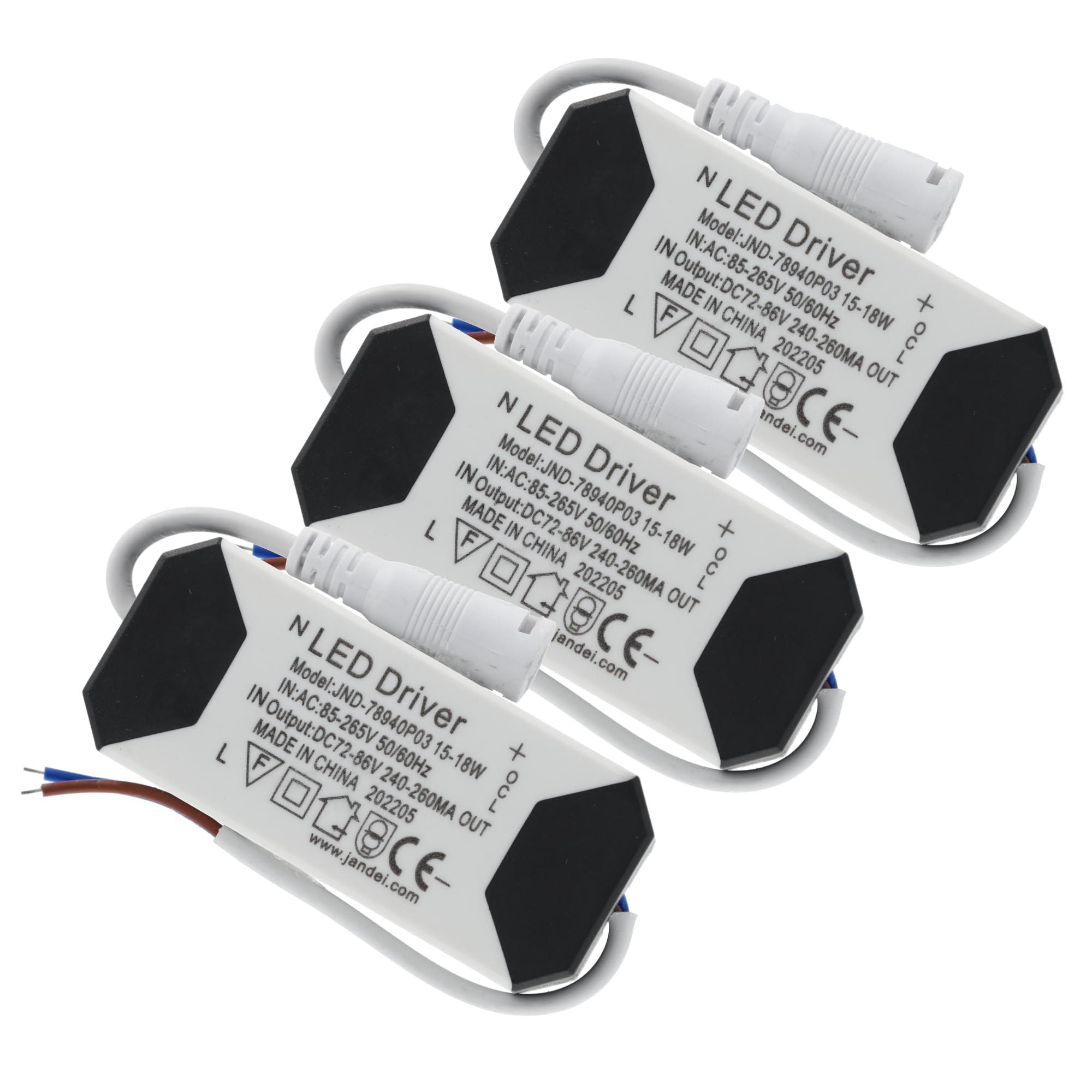 Jandei - Pack x3 Transformer Driver 15W-18W DC, multi-voltage input 85-265V Ac 50/60Hz, output 72-86 Vdc 240-260 mA. Valid to replace downlights and other LED equipment