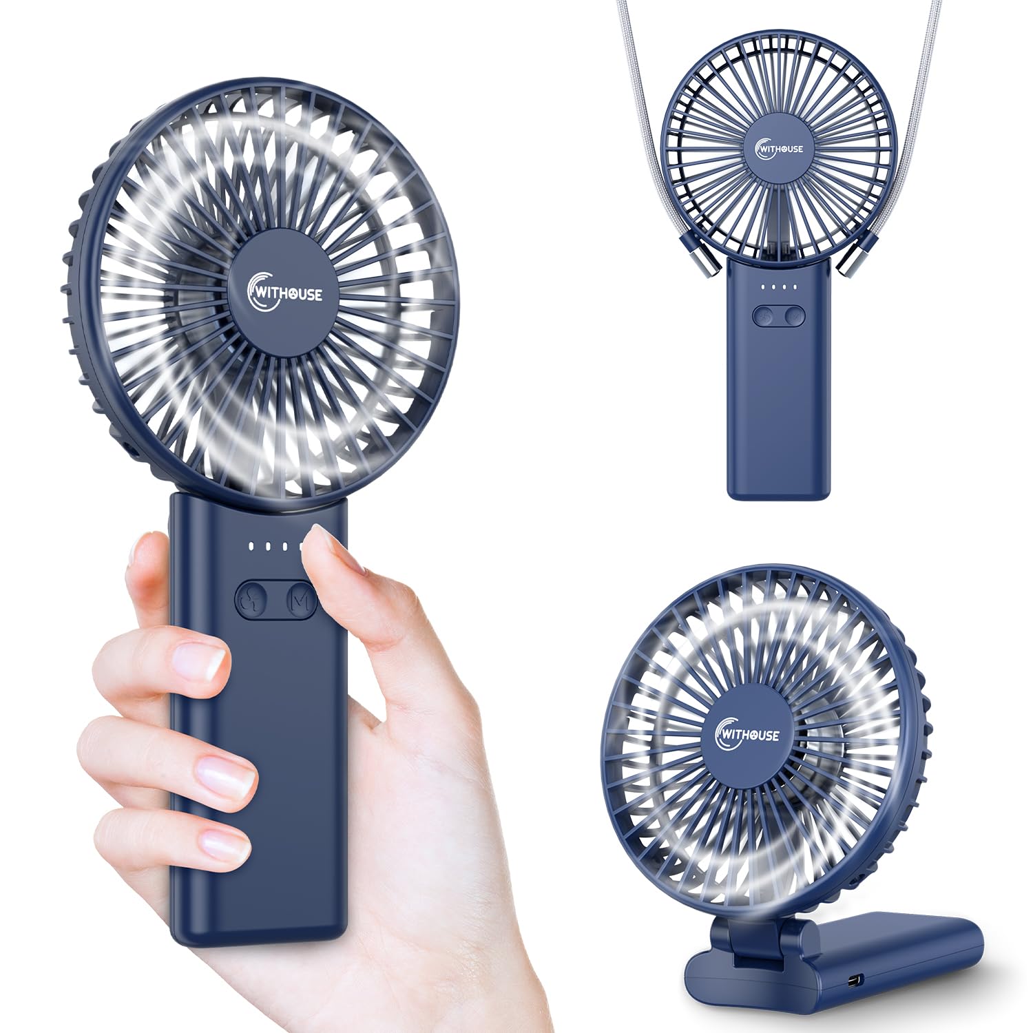 【SUPER THIN】 Portable Handheld Fan, 2025 Upgraded Strong Airflow, 20Hrs Runtime, 5000mAh, 180° Foldable, 5 Speeds, 3-IN-1 Mini Hand/Desk/Neck Fans, Travel Essentials Gifts for Women, Men
