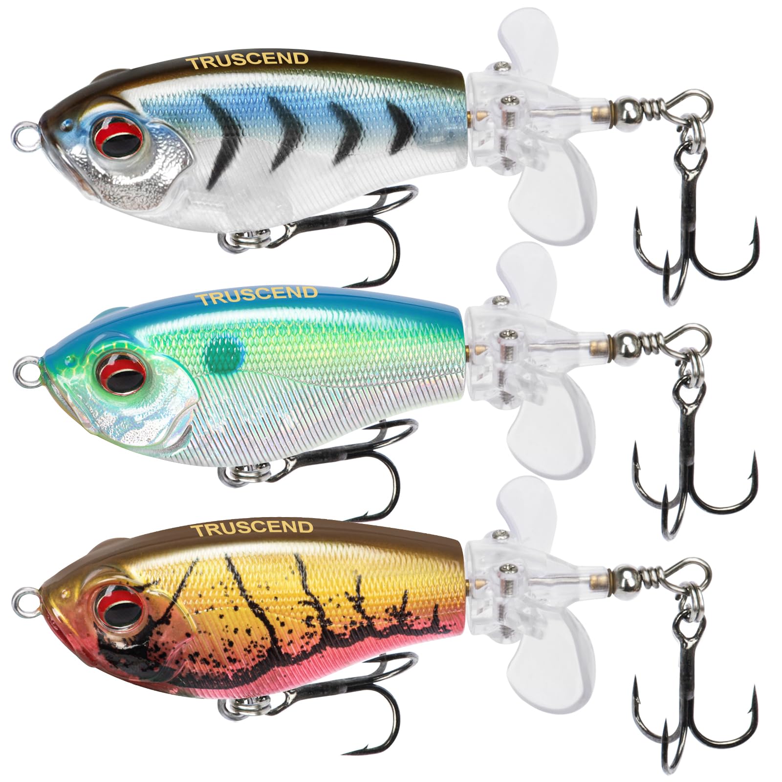 TRUSCEND Top Water Fishing Lures with BKK Hooks, Whopper Lure for Freshwater or Saltwater, Floating Lure for Bass Catfish Pike, Wobble Surface Bass Baits Teasers Fishing Gifts for Men