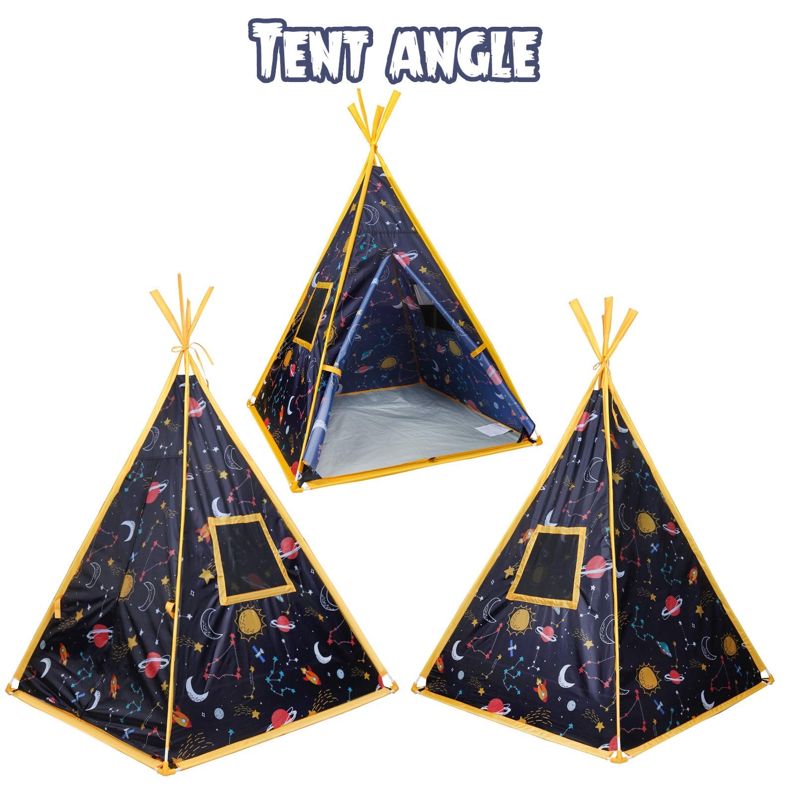 Kids Teepee - 44'x44'x61' Happy Hut Space Play Tent, Indoor/Outdoor Playhouse, Indian-Style Teepee for Boys & Girls