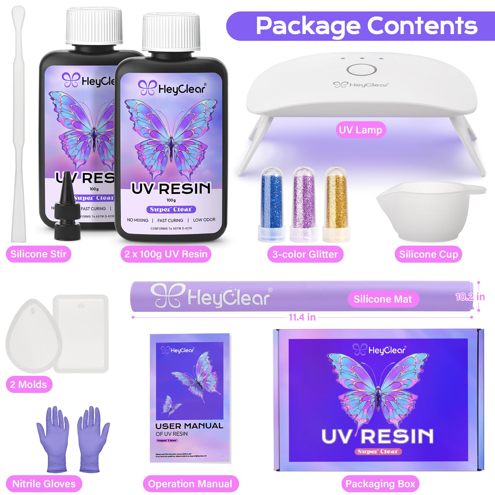HeyClear UV Resin Kit with Light -200g Crystal Clear, Hard Resina UV Light Fast Curing UV Glue for Beginners Crafting, Molds Jewelry Making, DIY Craft Decorations