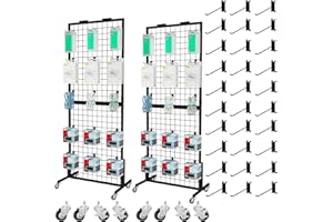LHYSN Grid Wall Panels Display Stand - Display Rack with 30 Hooks for Vendor Events Art Panels Heavy Duty Floor Standing Movable Detachable Retail Display Stand Wire Grid Tower for Easy Transport(2pcs）