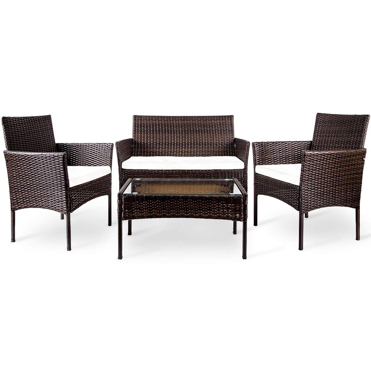 Lz Leisure Zone 4 Pc Rattan Chair Patio Furniture Set Garden Backyard Wicker Set Outdoor With Weather Resistant Cushions Wicker Sofa Brown Garden Outdoor Cjp Org In