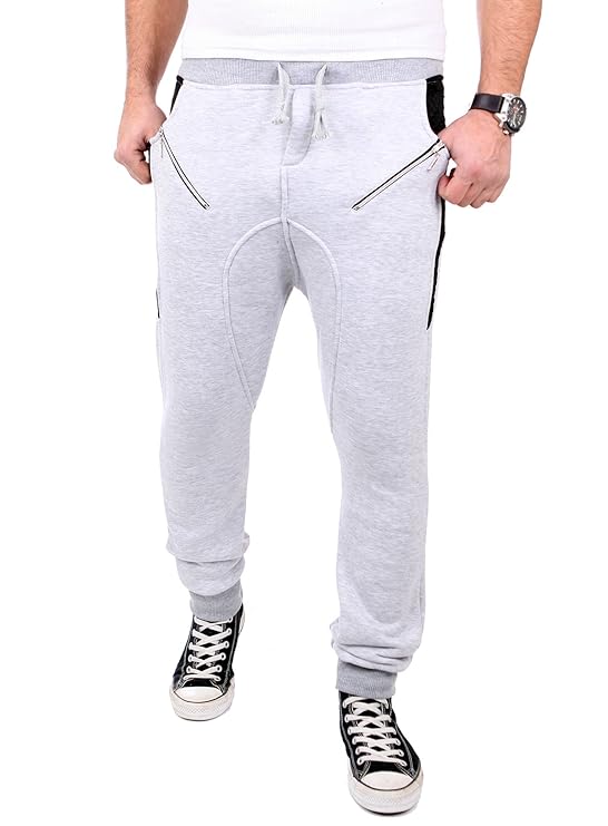 Reslad Jogginghose Herren PU-Leder Patched Sweatpant Sporthose RS-305