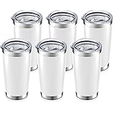 HZJSTSWQ 20 oz Tumbler Bulk with Lid Stainless Steel Insulated Tumblers Double Wall Vacuum Coffee Mug Powder Coated Tumbler Cups for Cold and Hot Drinks, White, 6 pack