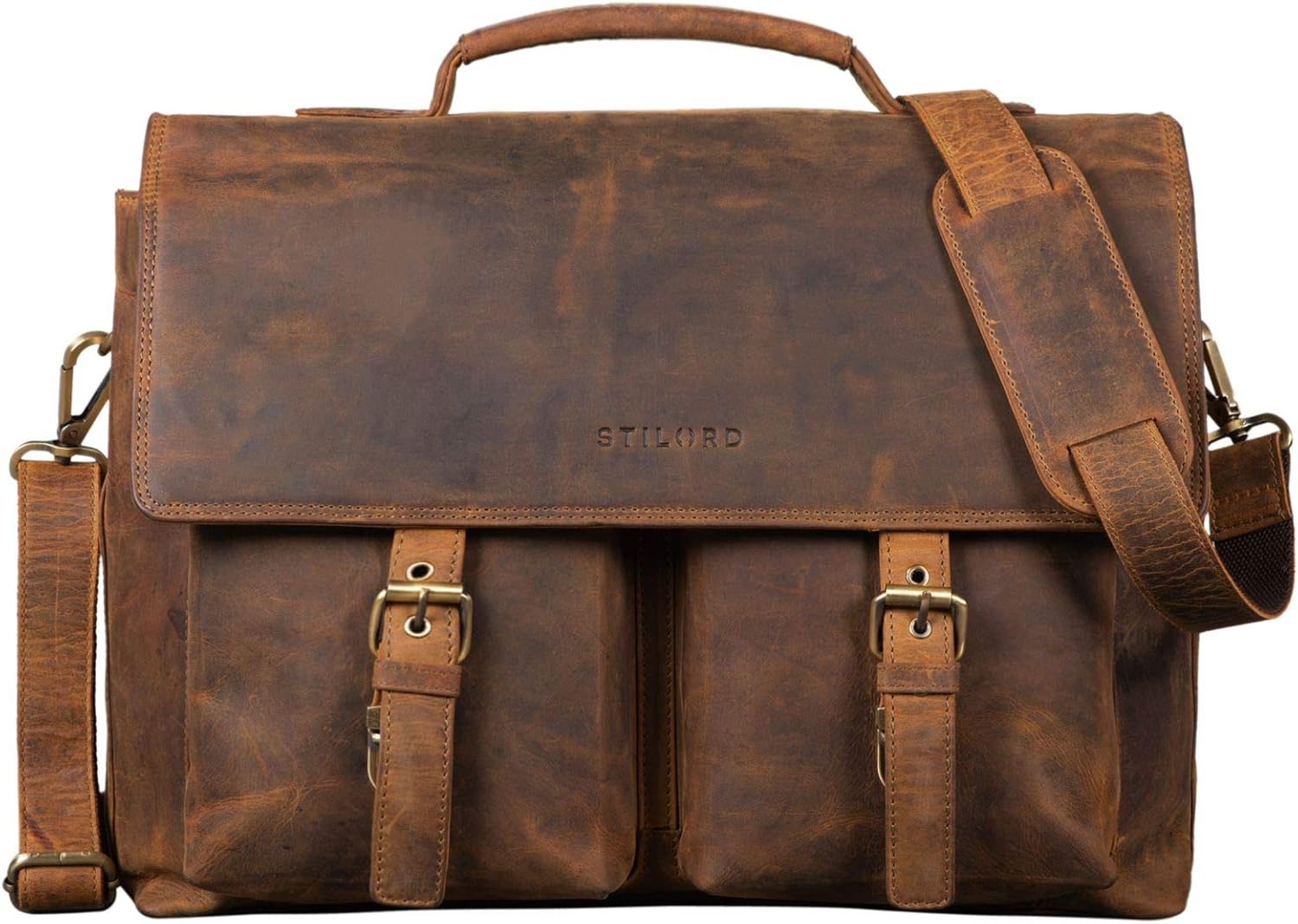 STILORD "Jeff" Briefcase Leather 15 Inch Vintage Business Bag for Men Laptop Bag Big Office Bag Working Bag Shoulder Bag Colour:Middle Brown - Image 4