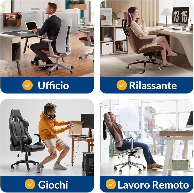 Set 5 Ruote Sedia Ufficio 11x22mm - Rotelle Sedia Ufficio Ultra Silenziose 360° con Doppio Cuscinetto, Portata 300KG - Per Parquet e Pavimenti Duri