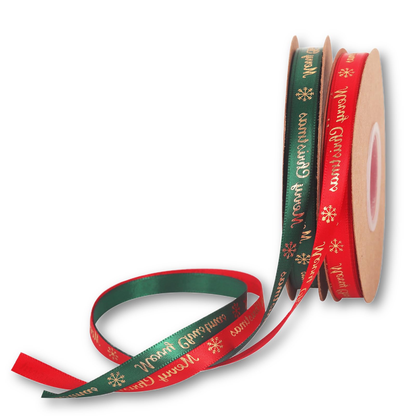 Satin Ribbon for Gift Wrapping - 10mm Thick, 45M, 2 Rolls Red and Green, Polyester, Christmas Decoration