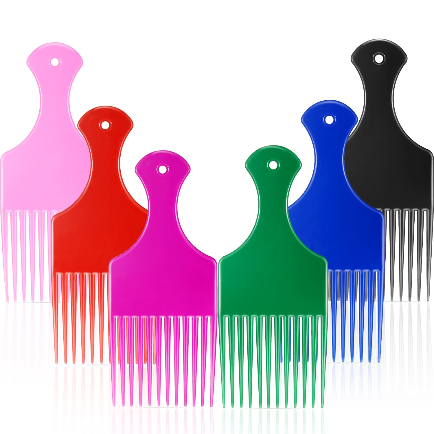 Photo 1 of 6 Pieces Smooth Plastic Wide Styling Comb for Natural Curly Hair, 6.5 Inch (Black, Blue, Pink, Green, Red, Purple)