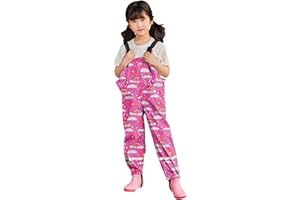 Kids Rain Bibs Pants Cute Graphic Waterproof Windproof Rain Overalls Toddler Boys Girls (Hot Pink-C, 10-11 Years)