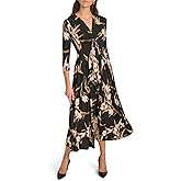 Calvin Klein Womens 3/4 Sleeve Knotted V-Neck A-lin Midi Dress