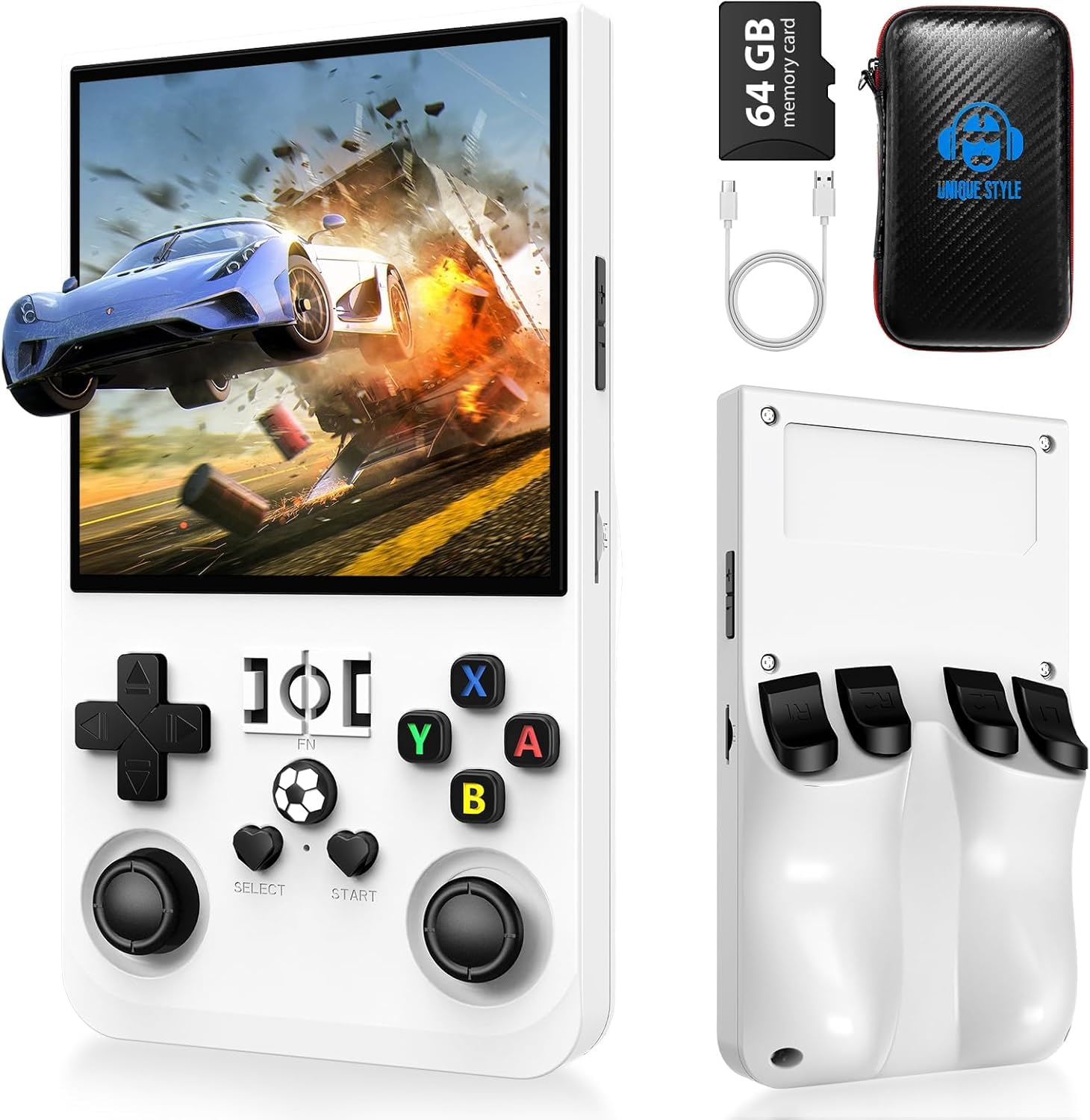 Photo 1 of R36 Max Retro Gaming Console, Retro Handheld Console 4.0'' Screen Linux System, 64G TF Card, 4000mAh Rechargeable Portable Pocket Arcade, White