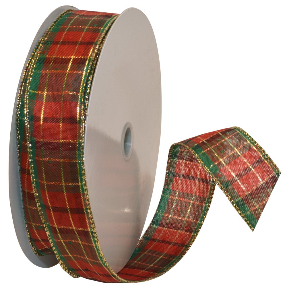 Morex Ribbon Splendor Wired Plaid Fabric Ribbon, 1-1/2-Inch by 50-Yard Spool, Red (7408.40/50-609)
