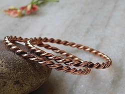 Pure Copper Twisted Tensor Bangle Set 2, Solid