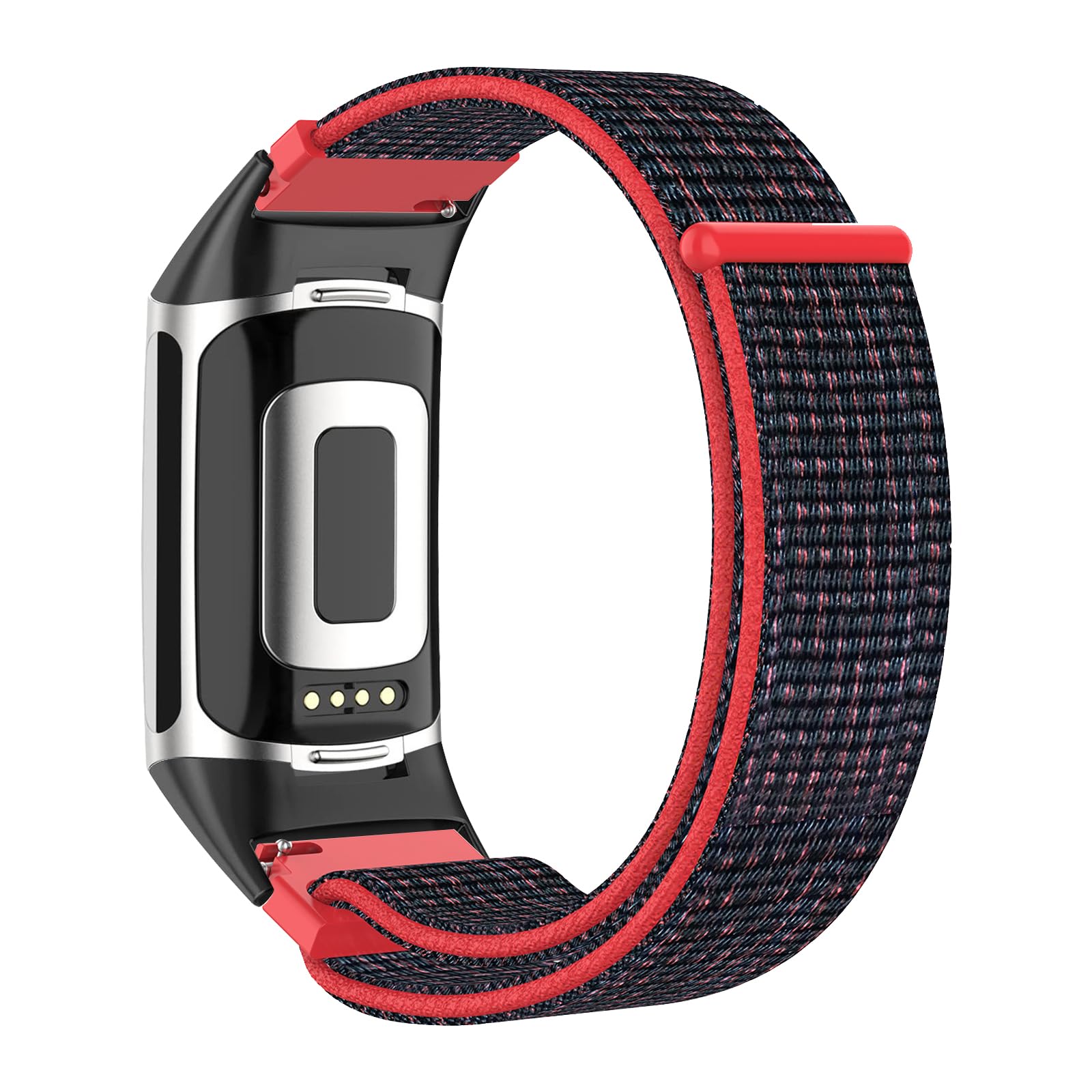 Niboow Strap Compatible with Fitbit Charge 6/Charge 5, Men Women Children Nylon Soft Lightweight Breathable Watch Bands Compatible with Fitbit Charge 6/Charge 5 - BlackRed