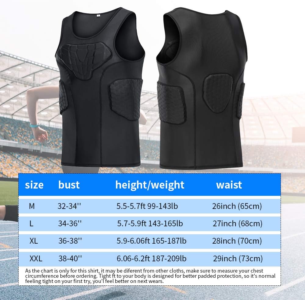 TUOY Men's Padded Compression Tank 4 Pad Protective Underwear for Football Basketball Black : Sports & Outdoors