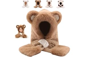 Plush Bear Ear Hooded Scarf, Cute Hooded Scarf for Women Winter, Warm Fleece Hat for Resist Cold Weathe