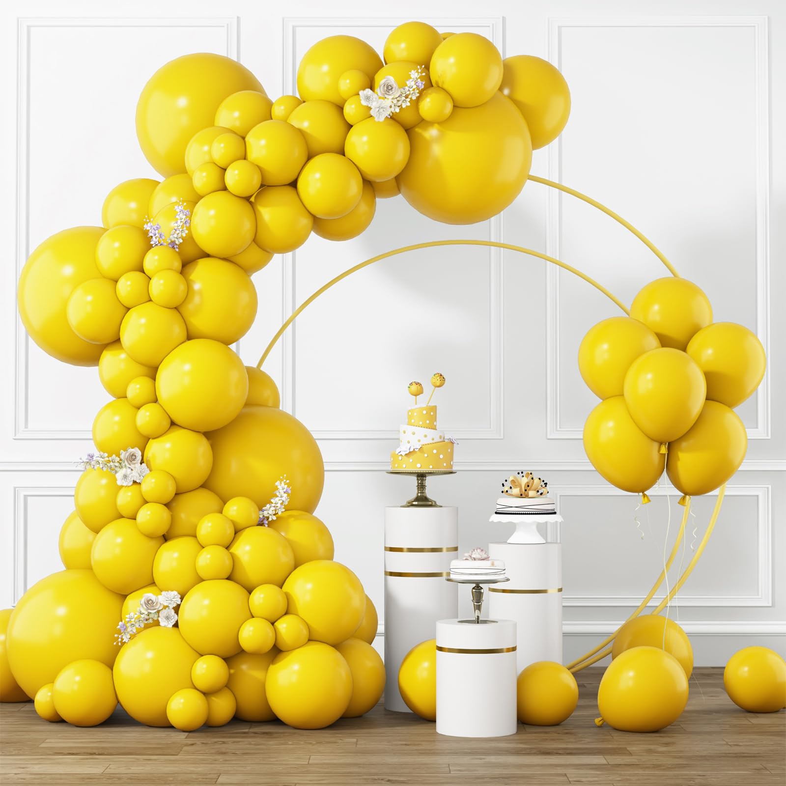 Photo 1 of RUBFAC Yellow Balloons Different Sizes 105pcs 5/10/12/18 Inch Yellow Balloon Garland Kit for Wedding Baby Shower Birthday Party Supplies Bridal Shower Decorations
