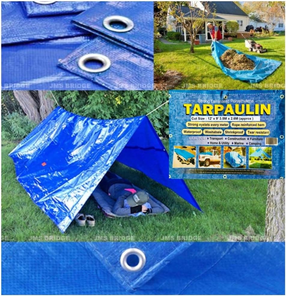 Tarpaulin Waterproof heavy duty 2.6M x 3.5M (9' x 12') Sheet Camping Cover **Pack of 2 Sheets**