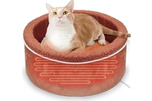 AUPETEK Heated Cat Beds for Indoor Cats Warming Cat Beds Super Soft Machine Washable Thermo Kitty Electric Heating Bed 19 Inches Round Brown