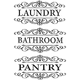 Fssqii 3 Pcs 10.75''x 5.43'' Pantry Laundry Bathroom Sign Door Stickers Decor for Home Coffee Restaurant Shop Store Transparent Waterproof Self-Adhesive Letter Sign Wall Decals (Black-Style A)