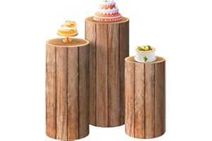 SaitiMade Set of 3 Wood Cylinder Pedestal Stand Covers, 3pcs Spandex Wood Cylinder Stand Covers for Party, Wedding or Birthday Event Decor (Only Contains Cylinder Covers)