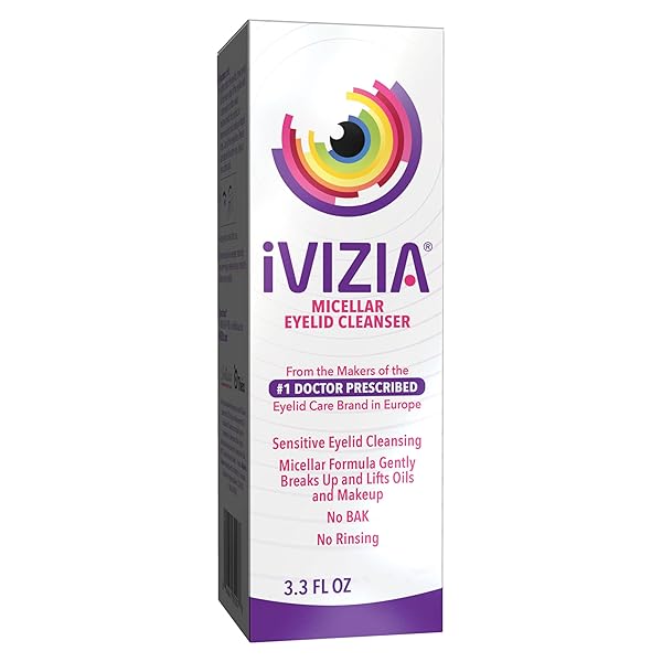 IVIZIA MICELLAR EYELID CLEANSER FOR SENSITIVE EYELID CLEANSING, BAK-PRESERVATIVE-FREE, RINSE-FREE, GENTLY REMOVES MAKEUP, 3.3FL OZ BOTTLE