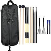 ZQEUXBE Drum Stick Bag Set Include 6 Pairs Drum Sticks Mallets Brushes with Portable Drumstick Bag, Percussion Instrument Accessories for Drummer Rock Band Practice