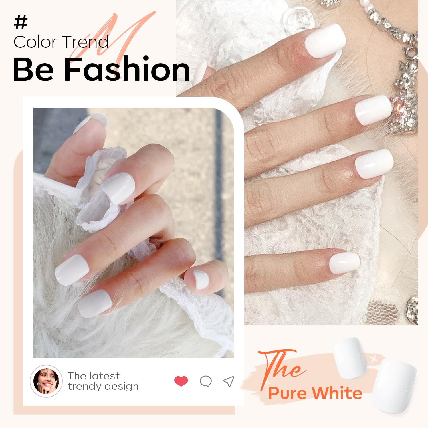 Modelones Pure White Press on Nails for Women, Short Square Fake Nails, Reusable Nail Kit with Nail Glue Adhesive Tabs Mini Nail File, Nails Press Ons 32Pcs16 Sizes, Women Girl Gift - Image 4